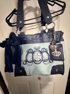 Juicy Couture Light Blue & Navy Crest Tote with Heart Charm